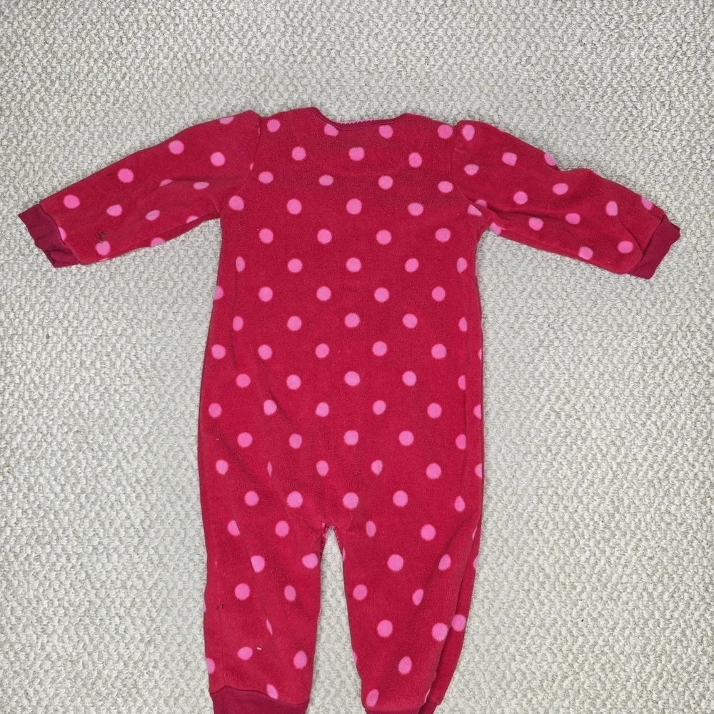 Carter's Pink Polka Dot Pajama One Piece with Bear Footless Fleece 12 Mo.